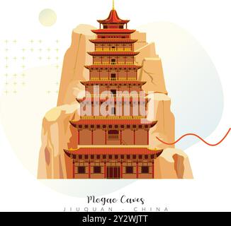 Les grottes de Mogao - les grottes des mille Bouddha - Dunghuang, Gansu en Chine - illustration stock comme fichier EPS 10 Illustration de Vecteur