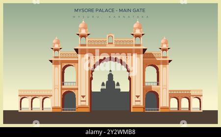 Porte d'entrée du Palais de Mysore - Palais d'Amba Vilas -Mysuru, Karnataka - illustration stock comme fichier EPS 10 Illustration de Vecteur