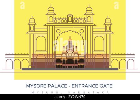 Porte d'entrée du Palais de Mysore - Palais d'Amba Vilas -Mysuru, Karnataka - illustration stock comme fichier EPS 10 Illustration de Vecteur