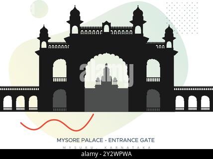 Porte d'entrée du Palais de Mysore - Palais d'Amba Vilas -Mysuru, Karnataka - illustration stock comme fichier EPS 10 Illustration de Vecteur