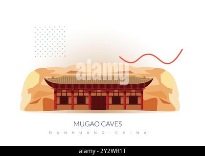 Les grottes de Mogao - les grottes des mille Bouddha - Dunghuang, Gansu en Chine - illustration stock comme fichier EPS 10 Illustration de Vecteur