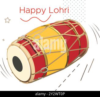 Happy Lohri avec Dholak - un tambour à main à deux têtes comme instrument de percussion folk - illustration stock comme fichier EPS 10 Illustration de Vecteur