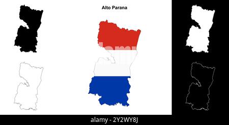 Ensemble de cartes de contour du département Alto Parana Illustration de Vecteur