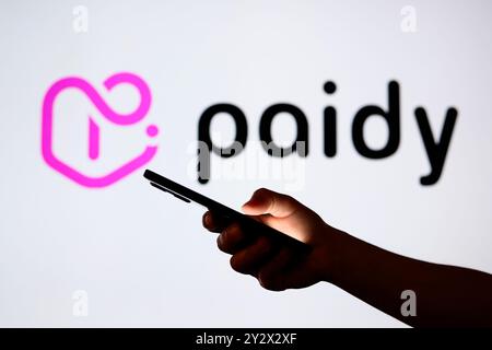 Paraguay. 11 septembre 2024. Dans cette illustration photo, le logo Paidy vu en arrière-plan avec une main silhouette tenant un smartphone. (Crédit image : © Jaque Silva/SOPA images via ZUMA Press Wire) USAGE ÉDITORIAL SEULEMENT! Non destiné à UN USAGE commercial ! Banque D'Images