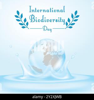 Journée internationale de la biodiversité avec fond bleu jaune Water World Globe Illustration de Vecteur