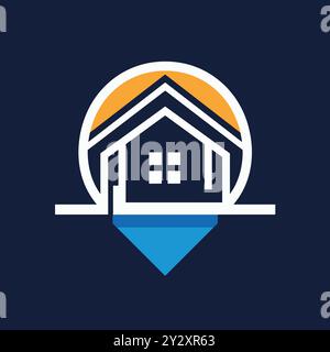 Logo de la maison immobilière moderne avec emplacement PIN & Sun Illustration de Vecteur