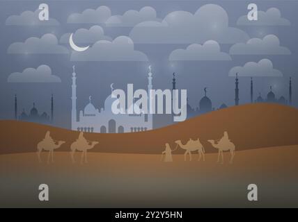 Arabian Night Abstract with a Camel in the Desert Illustration de Vecteur