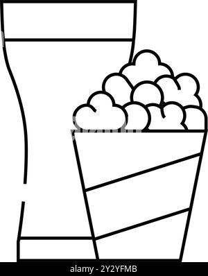 illustration vectorielle de l'icône représentant une ligne de verre de maïs soufflé et de boisson Illustration de Vecteur