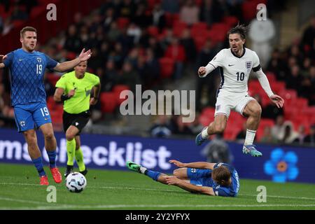 Londres, Royaume-Uni. 10 septembre 2024. Jack Grealish d'Angleterre (10) en action. Angleterre v Finlande, match du groupe F de l'UEFA Nations League au stade de Wembley à Londres le mardi 10 septembre 2024. Usage éditorial exclusif. photo par Andrew Orchard/Andrew Orchard photographie sportive/Alamy Live News crédit : Andrew Orchard photographie sportive/Alamy Live News Banque D'Images