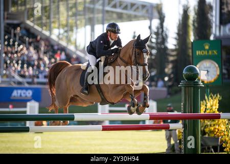 Calgary, Canada - 6 septembre 2024. Olivier Robert de France, pilote Fallowey Lyade, participe à la Tourmaline Cup 1.60m lors du CSIO Spruce Meadows Banque D'Images