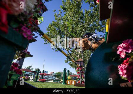 Calgary, Canada - 6 septembre 2024. Olivier Robert de France, pilote Fallowey Lyade, participe à la Tourmaline Cup 1.60m lors du CSIO Spruce Meadows Banque D'Images