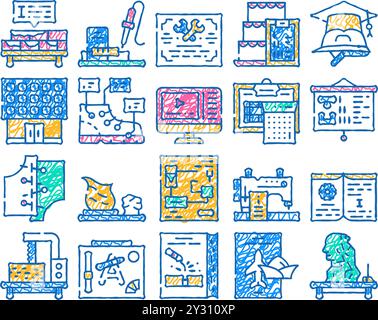 icône d'illustration d'école professionnelle dessinée à la main Illustration de Vecteur