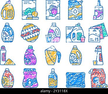 icône de lavage détergent dessinée à la main Illustration de Vecteur