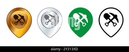 Emplacement minier emplacement carte emplacement minier emplacement précis zone mine excavation pioche icône pelle logo design emplacement Illustration de Vecteur