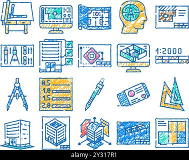 dessinateur architectural dessinant icône dessinée à la main Illustration de Vecteur