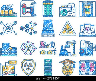 icône atomique d'ingénieur en énergie nucléaire dessinée à la main Illustration de Vecteur