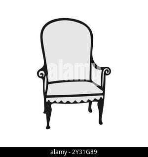 Fauteuil antique vintage, dans le style provençal, simple élément de design d'intérieur logo dessin d'icône, isolé sur fond blanc. Illustration vectorielle Illustration de Vecteur