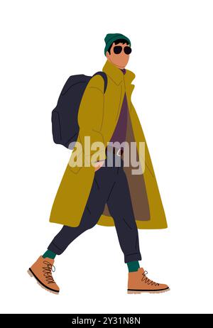 Homme élégant dans la vue latérale de marche de vêtements d'automne Illustration de Vecteur