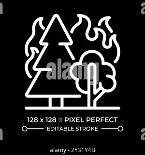 Icône linéaire blanche feu de forêt pour thème sombre Illustration de Vecteur