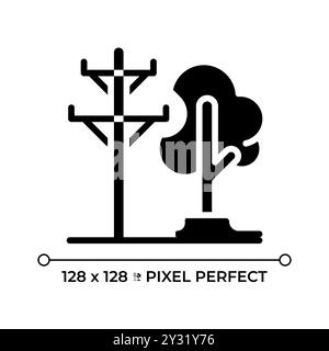 Icône de glyphe noir des lignes électriques et des arbres Illustration de Vecteur