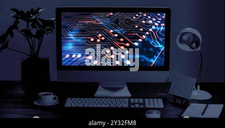 Illustration de l'écran d'ordinateur avec la carte de circuit imprimé de l'ordinateur Banque D'Images