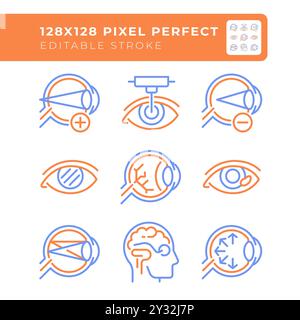 Anatomie de l'œil deux icônes de ligne de couleur définies Illustration de Vecteur