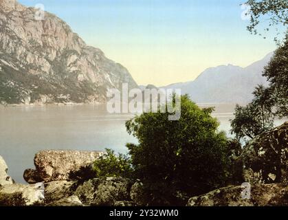 Sandven-See, Odde, Odda, Hardangerfjord, Norwegian, Ansicht aus 1885, Historisch, digital restaurierte Reproduktion von einer Vorlage aus dem 19. Jahrh Banque D'Images