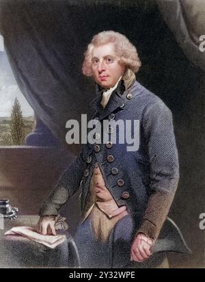 Richard Brinsley Sheridan (1751-1816) Anglo-irischer Dramatiker und Whig-Politiker. Autor von the Rivals und the duenna, einer komischen Oper, die 1775 im Drury Lane Theatre in London aufgeführt wurde. Eigentümer des Drury Lane nach David Garrick. Freund von Charles James Fox. Kupferstich nach dem Porträt von Joshua Reynolds., Historisch, digital restaurierte Reproduktion von einer Vorlage aus dem 19. Jahrhundert, date du dossier non précisée Banque D'Images