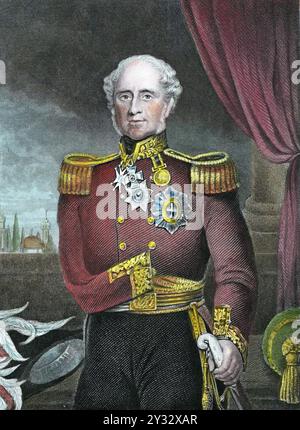 Fitzroy HJ Somerset, 1. Baron Raglan (1788-1855), soldat britischer : 1808-1812 im STAB Wellingtons. Verlor seinen Schwertarm BEI Waterloo. Oberbefehlshaber der britischen Truppen im Krimkrieg. GAB 1854 BEI Balaclava den Befehl zum Angriff auf die Leichte Brigade. Kupferstich., Historisch, digital restaurierte Reproduktion von einer Vorlage aus dem 19. Jahrhundert, date du dossier non précisée Banque D'Images