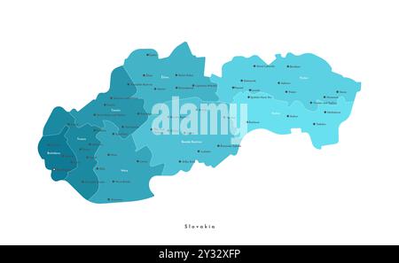 Illustration moderne isolée vectorielle. Carte administrative simplifiée de la Slovaquie en couleurs bleues. Noms des villes et des régions Illustration de Vecteur