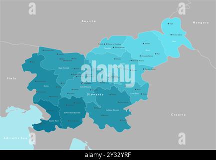 Illustration moderne vectorielle. Carte administrative simplifiée de la Slovénie. Frontière avec les états les plus proches Autriche, Croatie, Italie et etc Fond bleu de Illustration de Vecteur