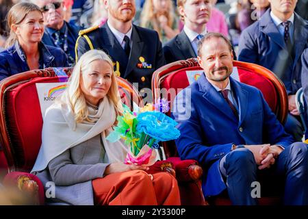Trøndelag, 12/09/2024, Trondheim 20240912. Le prince héritier norvégien Haakon et la princesse héritière mette-Marit visitent Trondheim lors de leur voyage à Trondelag. Photo : Lise Aaserud / NTB crédit : NTB / Alamy Live News Banque D'Images