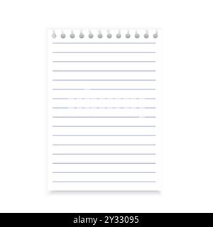 Page de carnet de notes lignée. Feuille reliée en spirale. Papier ligné simple. Fond blanc. Illustration de Vecteur