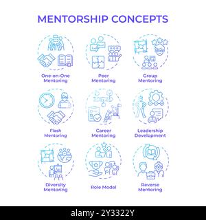 Icônes de concept de dégradé bleu de mentorat Illustration de Vecteur