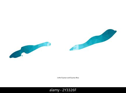 Icône d'illustration isolée vectorielle avec une silhouette bleue simplifiée des îles Caïmans, qui comprennent Cayman Brac et la carte Little Cayman. géomet polygonal Illustration de Vecteur