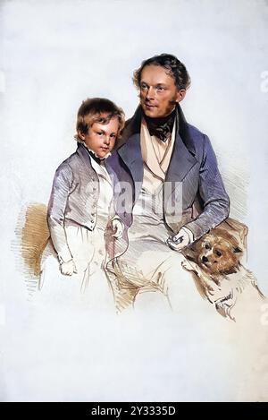 Heinrich Eduard Schönburg-Hartenstein mit Sohn, Fürst Heinrich Eduard von Schönburg-Hartenstein (geb. 11. Oktober 1787 à Waldenburg, Gest. 16. Novembre 1872 in Wien) War Mitglied des Herrenhauses und Begründer der Linie Schönburg-Hartenstein, Historisch, digital restaurierte Reproduktion von einer Vorlage aus dem 19. Jahrhundert, date du dossier non précisée Banque D'Images