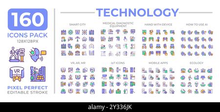 Collection d'icônes colorées de technologie Illustration de Vecteur