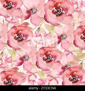 Fond de motif floral rose. Fond de motif floral d'aquarelle. Illustration vectorielle de fleur rose, papier peint de fond de motif floral. Illustration de Vecteur