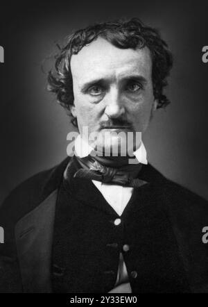 Edgar Allan Poe (1809-1849) vers 1849 - écrivain, poète, éditeur et critique littéraire - portrait en noir et blanc - auteur Charles Alphonso Smith Banque D'Images