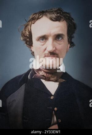 Edgar Allan Poe (1809-1849) vers 1849 - écrivain, poète, éditeur et critique littéraire - colorisé - auteur Charles Alphonso Smith Banque D'Images