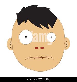 Illustration d'expressions de visage de zombie, visages de zombie de bande dessinée avec différentes émotions, heureux, confus, neutre et effrayé, avec peau verte Illustration de Vecteur