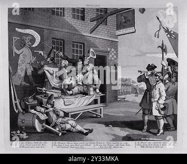 Recrutement de soldats dans une auberge de village avec musique et joie, 1er décembre 1799. Gravure de T. Cook d'après W. Hogarth. Hogarth, William, 1697-1764. Banque D'Images