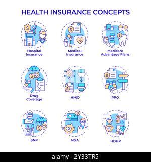 Icônes de concept multicolore d'assurance maladie Illustration de Vecteur