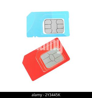 Deux cartes SIM isolées sur blanc, vue de dessus Banque D'Images