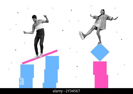 Image de collage d'œuvre d'art composite image de deux mini personnes dansent isolé sur fond créatif Banque D'Images