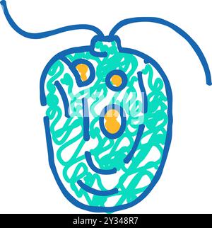 chlamydomonas reinhardtii icône d'algue doodle illustration Illustration de Vecteur