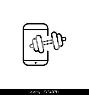 Icône de ligne d'entraînement en ligne. Style de contour simple. Entraîneur mobile, téléphone avec haltère, entraînement à domicile, cours d'entraînement en ligne, exercice physique sportif. Illustration de Vecteur