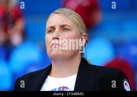 Photo du dossier datée du 10-08-2024 d'Emma Hayes, qui est convaincue que les entraîneurs féminins ont régulièrement une corde plus courte que leurs homologues masculins. Date d'émission : jeudi 12 septembre 2024. Banque D'Images