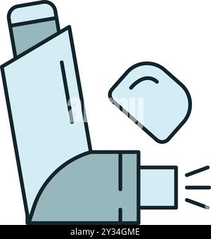 Inhalateur bleu d'asthme libérant une bouffée de médicaments pour traiter les problèmes respiratoires Illustration de Vecteur