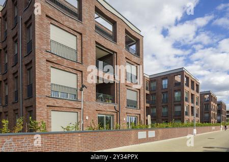 Nouvelle zone de développement de la ville de Hafen, sur le site de l'ancien port de neustaedter Elbhafen, Wohnungsbau Dresde, Dresde, Saxe, Allemagne, Europe Banque D'Images